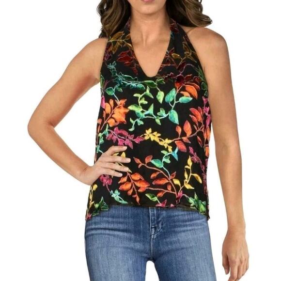 Alice + Olivia Maris Leaf Velvet Silk Burnout Halter Top XS (V4 - Picture 1 of 9